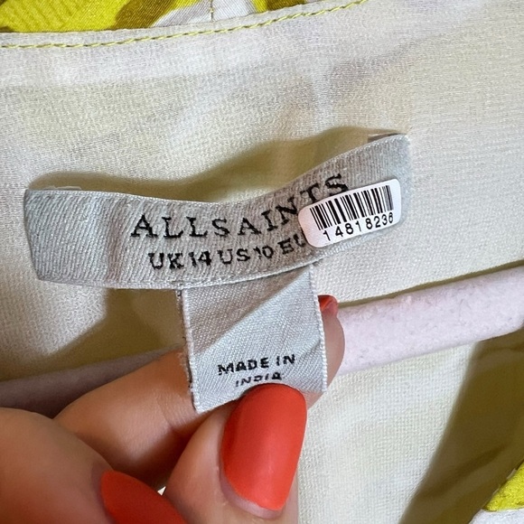 AllSaints Dress Oniyuri Yellow Silk Mini Dress, US 10 - Picture 6 of 12